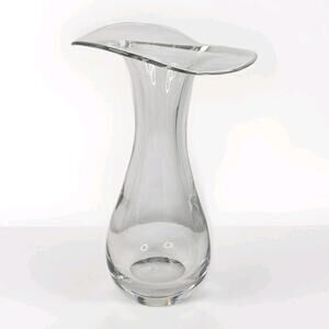 Vintage MCM Heavy Glass Flower Vase Folding Opening 10.5"